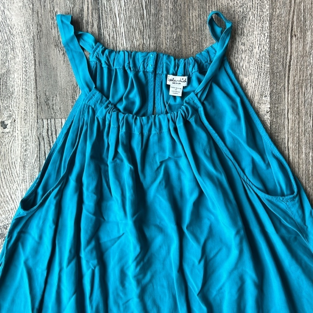 Splendid Dress Blue Green Flowy Maxi Dress Size Medium Sleeveless - Picture 4 of 12